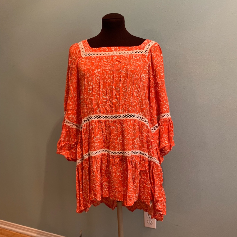Free People orange peasant boho blouse LN L